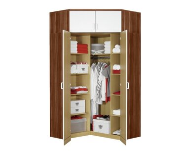 Rohová šatní skříň dvoudveřová IA61550, ořech/bílá Rohová šatní skříň dvoudveřová IA61550, ořech/bílá