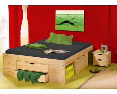 Postel z masivu s úložným prostorem IA8802 140x200, masiv borovice