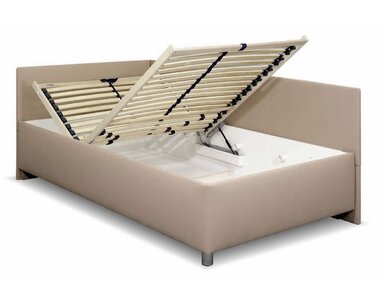 Zvýšená čalouněná postel s úložným prostorem Ryana, 90x200, hnědošedá