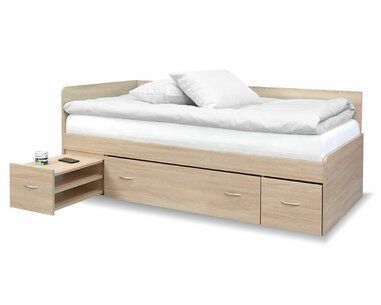 Rohová postel s úložným prostorem a roštem MAXIMA 90x200,  dub sonoma Rohová postel s úložným prostorem a roštem MAXIMA 90x200,  dub sonoma