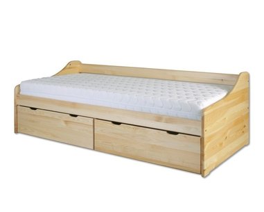 Postel s úložným prostorem - jednolůžko DREW-130, 90x200cm, masiv borovice