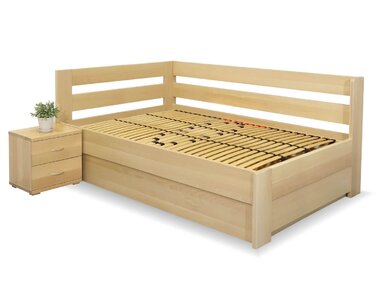 Postel s úložným prostorem Valentin-Levá, 120x200 cm, masiv buk