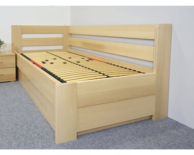 Postel s úložným prostorem Valentin-Levá, 120x200 cm, masiv buk