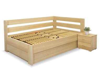 Postel s úložným prostorem Valentin-Pravá, 120x200 cm, masiv buk