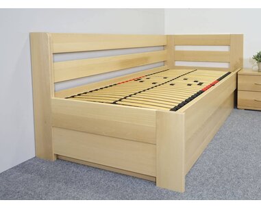 Postel s úložným prostorem Valentin-Pravá, 120x200 cm, masiv buk