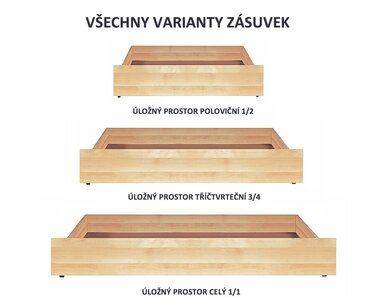 Úložný prostor 3/4 pod postele BW, masiv smrk