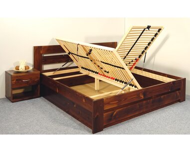 Postel z masivu s úložným prostorem Berni, 160x200, 180x200, masiv smrk