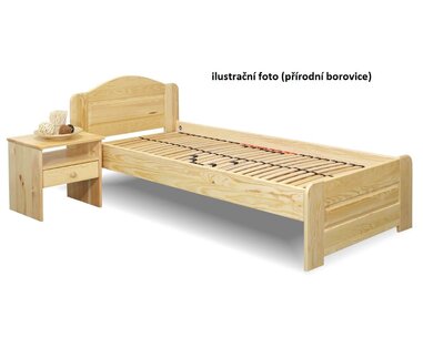 Dřevěná postel jednolůžko LADA, masiv borovice, moření ořech