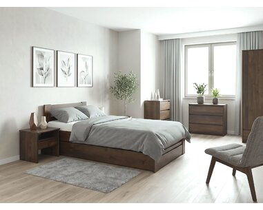 Postel jednolůžko s úložným prostorem Hanka, 90x200cm, masiv borovice, moření ořech - pohled č. 2