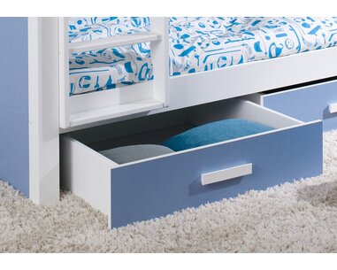 Dětská patrová postel se zábranou a úložným prostorem Gustav, masiv borovice