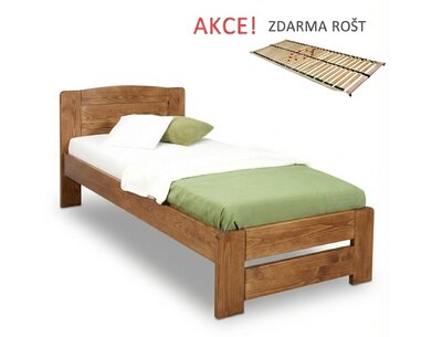 Postel s roštem a šuplíkem Justina, 90x200cm, masiv buk Antik - VÝPRODEJ SESTAVY
