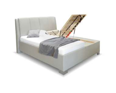 Vysoká čalouněná postel s úložným prostorem GUVERNÉR, 180x200, světle šedá ekokůže Vysoká čalouněná postel s úložným prostorem GUVERNÉR, 180x200, světle šedá ekokůže