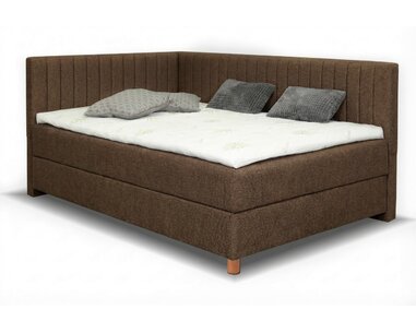 Rohová postel boxspring s úložným prostorem NOVO s čely, 120x200cm, hnědá - VÝPRODEJ