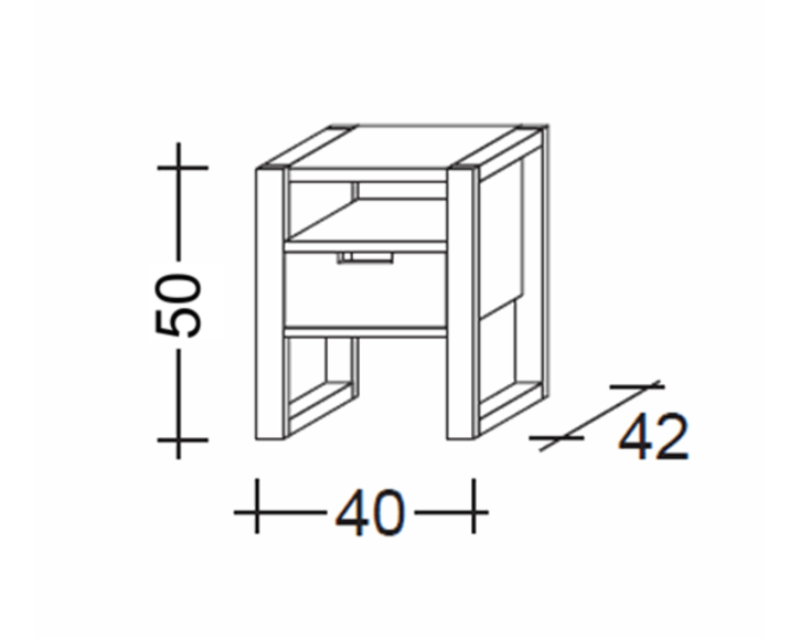 Noční stolek RHINO C0560 B, masiv bílý smrk - rozměry Noční stolek RHINO C0560 B, masiv bílý smrk - rozměry