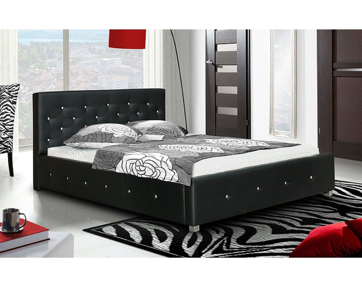 Čalouněná postel s úložným prostorem CASA 35009, černá ekokůže, 160x200 cm