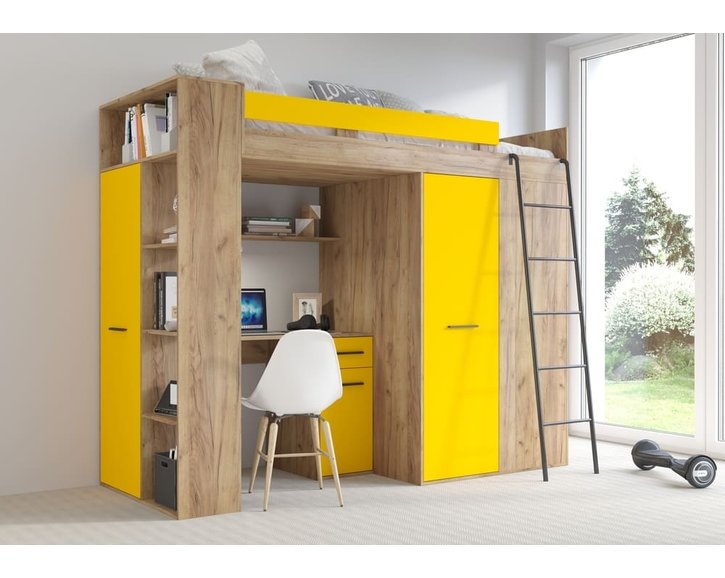 Multifunkční patrová postel Vera - Pravá, lamino dub artisan žlutá
