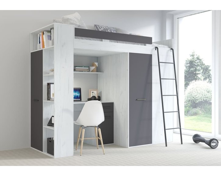 Multifunkční patrová postel Vera - Pravá, lamino craft bílý grafit Multifunkční patrová postel Vera - Pravá, lamino craft bílý grafit