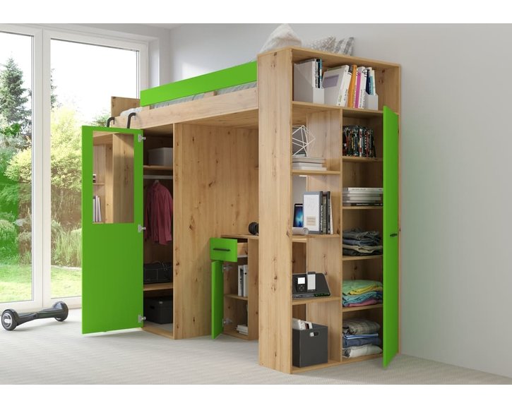 postel Vera - Levá, lamino dub artisan zelená pohled do skříně postel Vera - Levá, lamino dub artisan zelená pohled do skříně