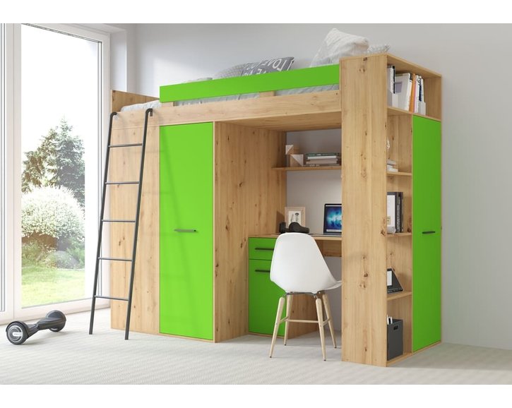 Multifunkční patrová postel Vera - Levá, lamino dub artisan zelená Multifunkční patrová postel Vera - Levá, lamino dub artisan zelená