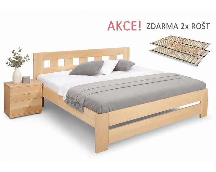 Manželská postel s rošty Barča, 160x200, 180x200, masiv buk
