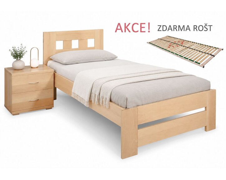 Dřevěná postel s roštem Barča, 80x200, 90x200, masiv buk - pohled č. 1