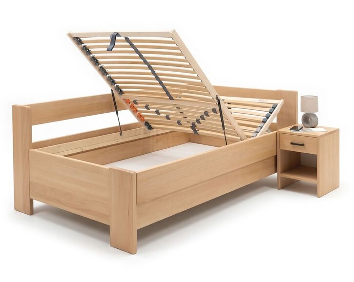 Rohová buková postel s roštem MIVA pravá, 120x200 Rohová buková postel s roštem MIVA pravá, 120x200