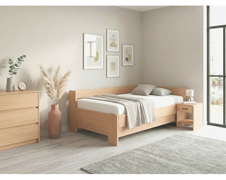 Rohová buková postel s roštem MIVA pravá, 120x200 Rohová buková postel s roštem MIVA pravá, 120x200