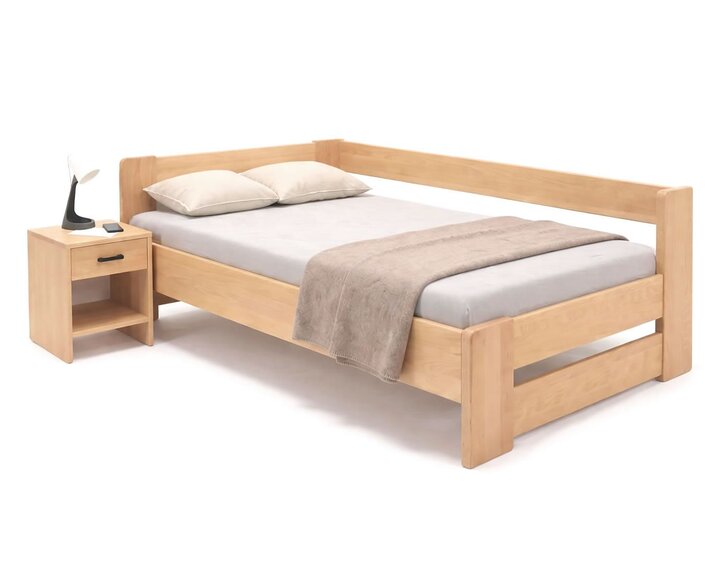 Rohová dřevěná postel MIVA, 120x200, masiv buk