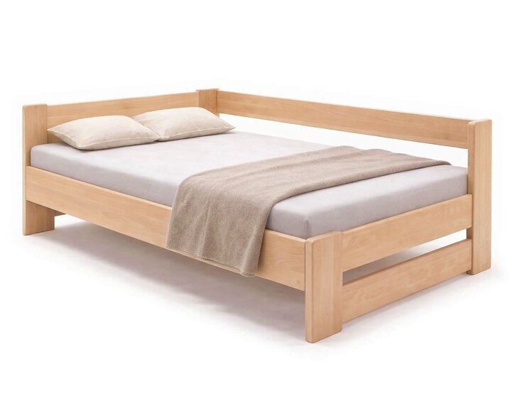 Rohová dřevěná postel MIVA, 120x200, masiv buk