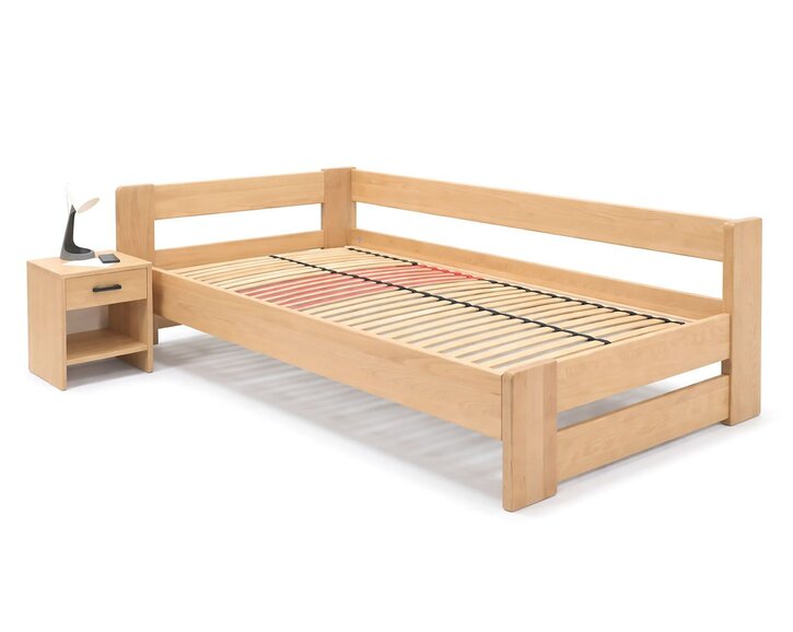 Rohová dřevěná postel MIVA, 120x200, masiv buk
