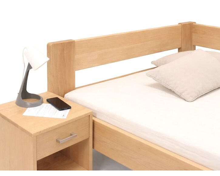 Rohová dřevěná postel MIVA, 120x200, masiv buk