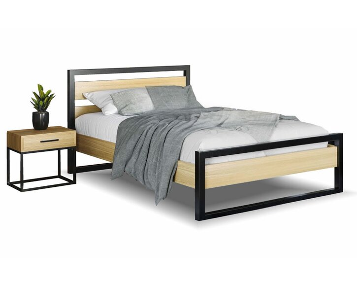 Postel dvoulůžko Drew - 371, masiv dub/kov, 140x200