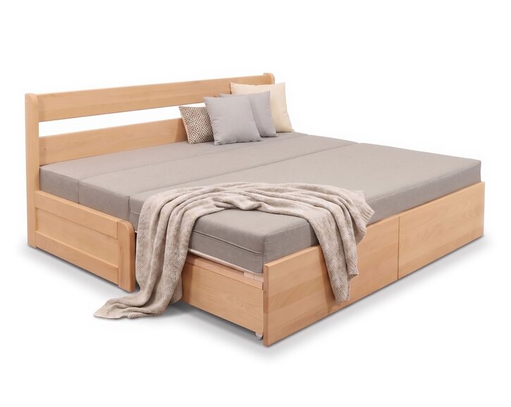 Rozkládací postel s úložným prostorem FLEXO - bez čel, masiv buk