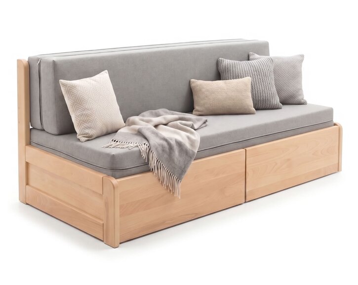 Rozkládací postel s úložným prostorem FLEXO - bez čel, masiv buk