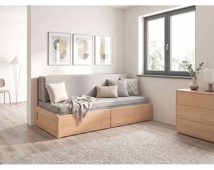 Rozkládací postel s úložným prostorem FLEXO - bez čel, masiv buk