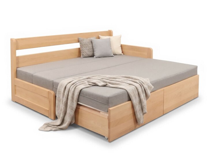 Rozkládací postel s úložným prostorem FLEXO - Pravá, masiv buk