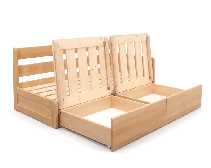 Rozkládací postel s úložným prostorem FLEXO - Pravá, masiv buk