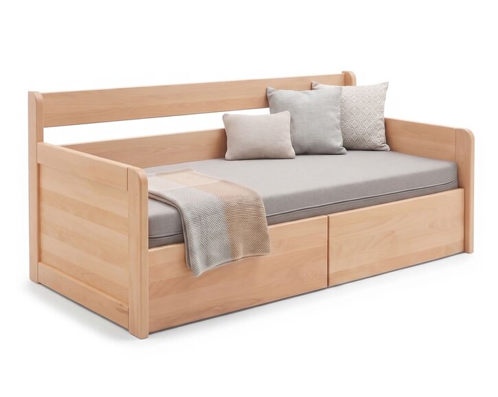 Rozkládací postel s úložným prostorem FLEXO - Pravá, masiv buk