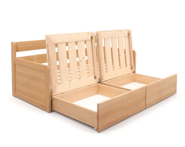 Rozkládací postel s úložným prostorem FLEXO - Pravá, masiv buk