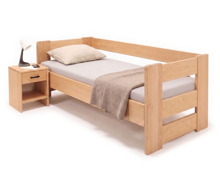 Zvýšená postel jednolůžko MIVA s čely, 120x200, masiv buk