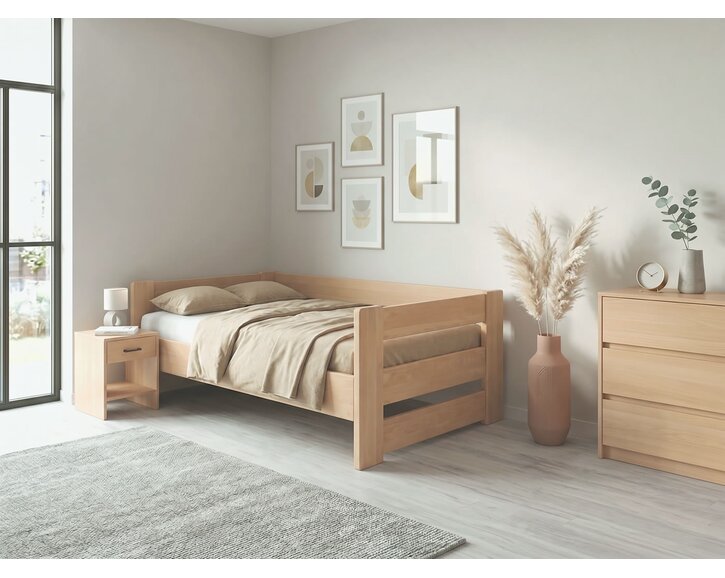 Zvýšená postel jednolůžko MIVA s čely, 120x200, masiv buk