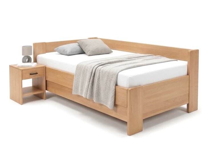 Rohová buková postel s roštem MIVA levá, 120x200 Rohová buková postel s roštem MIVA levá, 120x200