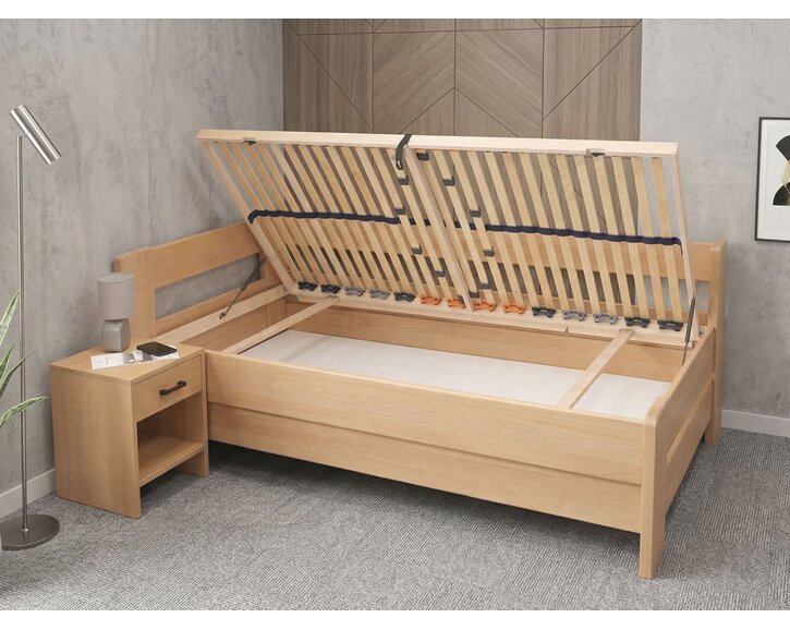 Rohová buková postel s roštem MIVA levá, 120x200 Rohová buková postel s roštem MIVA levá, 120x200