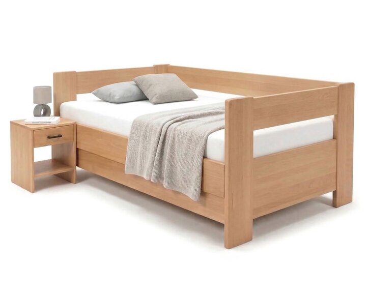 Zvýšená buková postel s roštem MIVA s čely, 90x200 Zvýšená buková postel s roštem MIVA s čely, 90x200