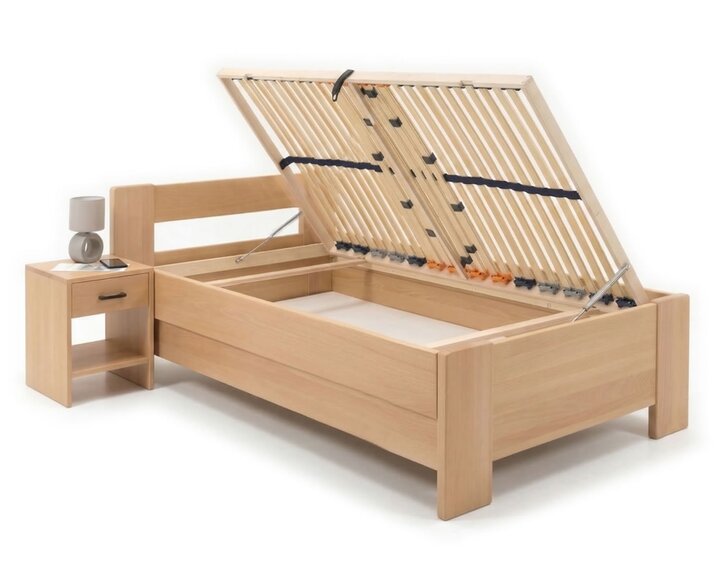 Zvýšená buková postel s roštem MIVA pravá, 90x200