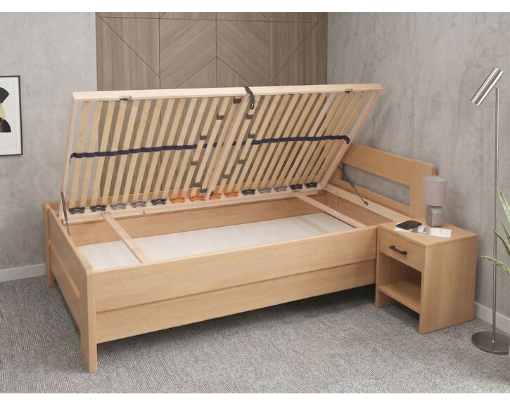 Zvýšená buková postel s roštem MIVA pravá, 90x200