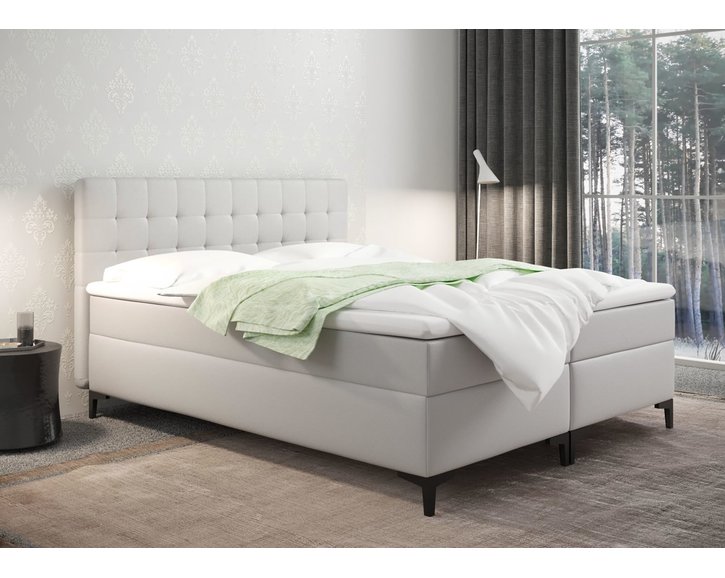Bílá zvýšená postel boxspring DENVER LUX