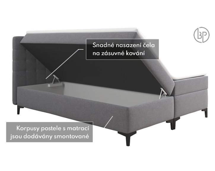 Úložný prostor - Zvýšená postel boxspring DENVER LUX