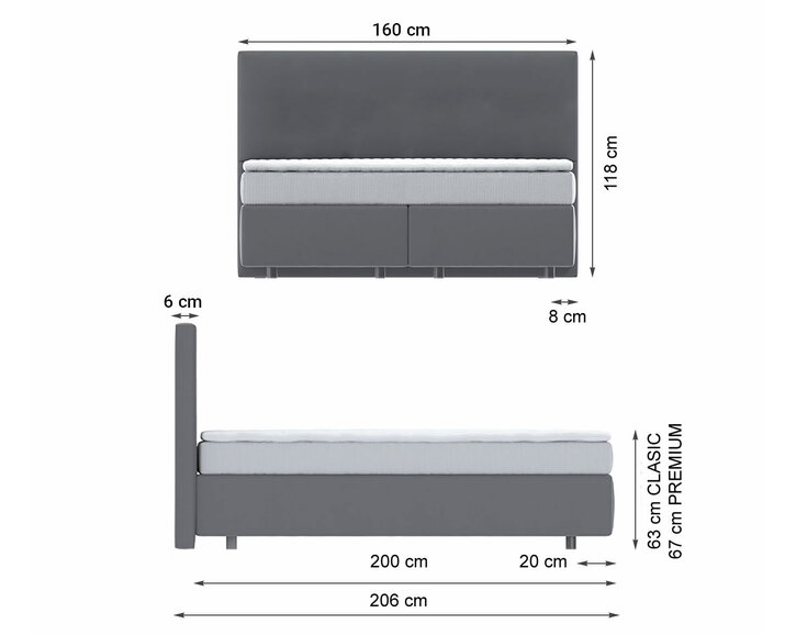 Rozměry - Zvýšená postel boxspring Sevila 4