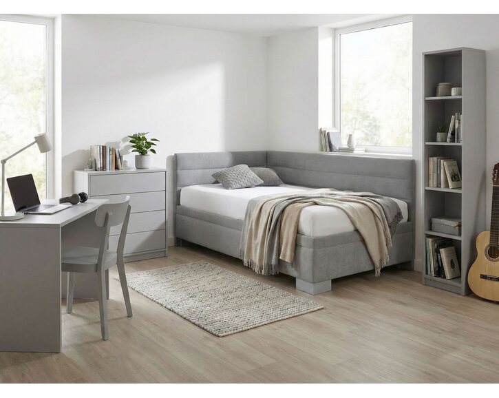 Rohová čalouněná postel Niobe, s úložným prostorem, 90x200cm